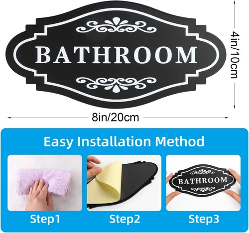 Miniatura 4 de FXRN Adhesivo de baño para negocios y hogar, autoadhesivo, bonita decoración de baño para puerta, letrero de baño unisex o letrero de baño