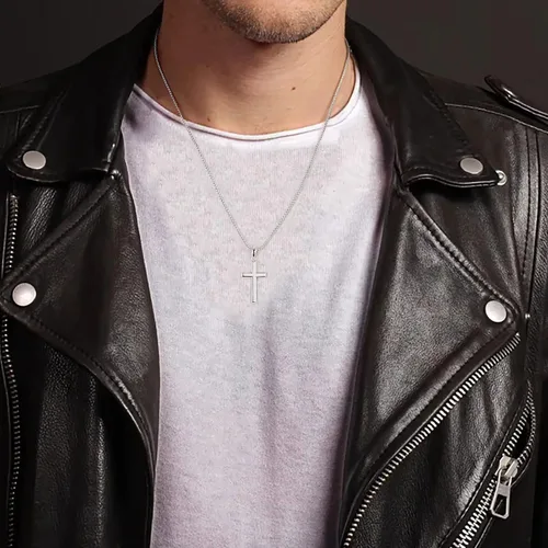 Miniatura 2 de Ursteel 925 Sterling Silver Cross Pendant Cross Necklace for Men, Mens Cross Necklace 18K GoldSilverBlack Box Chain Necklace for Men Women Girls 16