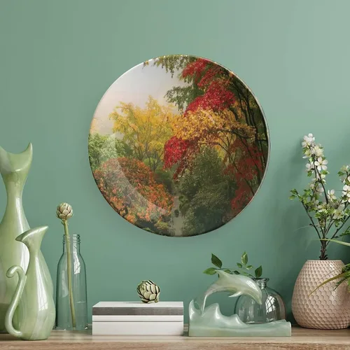 Miniatura 5 de XISUNYA Plato decorativo de 8 pulgadas, cerámica de cerámica de decoración campestre, árboles de arce en el otoño en Portland con estampado de Rojo
