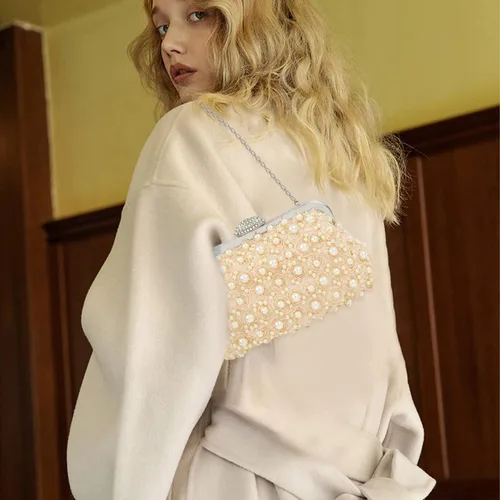 Miniatura 6 de Carwales Bolso de noche de flores con perlas para mujer, bolso de noche para boda, baile, baile de graduación, bolsos de novia