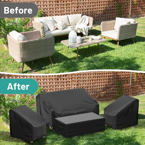 Miniatura 3 de Mrrihand Fundas para muebles de patio, 4 piezas, funda impermeable para muebles de exterior, incluye funda para sofá exterior, 2 fundas para sillas