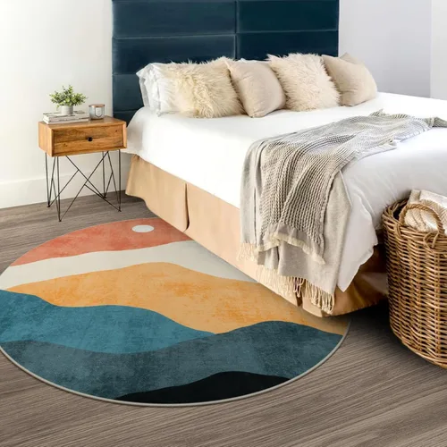 Miniatura 7 de Alfombras abstractas redondas de 5 pies para dormitorio, alfombra circular lavable antideslizante, alfombra de piso suave y colorida de pelo bajo
