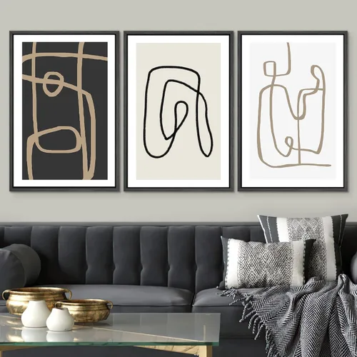 Miniatura 702 de SIGNWIN Lienzo enmarcado para pared, arte con pinceladas de flujo neutro en tonos beige abstractos, ilustraciones, arte moderno, decorativo