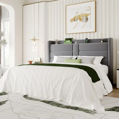 Miniatura 10 de SHA CERLIN Base de cama tapizada tamaño Queen con estante de almacenamiento y estación de carga, cama moderna de plataforma de terciopelo con Negro