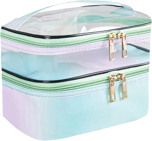 Miniatura 7 de FITINI Bolsas de Maquillaje de Doble Capa para Almacenamiento de Viaje Estuches Cosméticos Organizador de Maquillaje Bolsas de Aseo Resistentes al