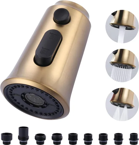 Miniatura 8 de WOWOW Cabezal de repuesto para grifo de cocina, cabezal rociador de grifo extraíble de 3 funciones con 9 adaptadores, boquilla rociadora de cocina