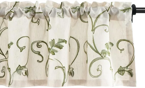 Miniatura 33 de VOGOL - Cenefa de cortinas bordadas con vides, cenefa con bolsillo para ventanas, 52 x 18 pulgadas, verde pasto