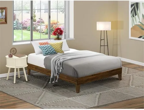 Miniatura 2 de East West Furniture NVP-22-F Marco de cama de tamaño matrimonial con 4 patas de madera dura y 2 patas centrales adicionales, acabado de nogal
