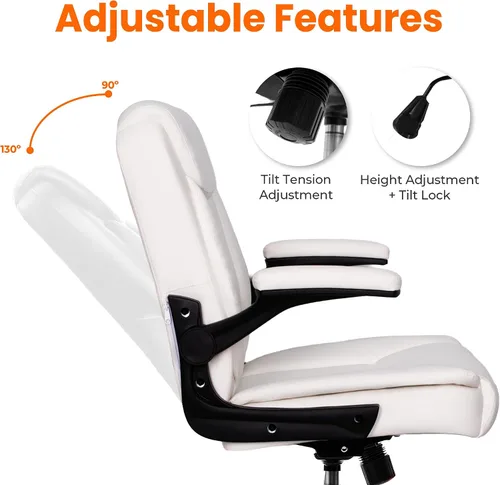 Miniatura 6 de NEO CHAIR Silla de escritorio para oficina y computadora, silla ejecutiva ergonómica de respaldo medio de cuero para juegos con apoyabrazos Blanco
