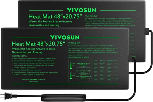 VIVOSUN Paquete de 2 Alfombrillas Térmicas para Plántulas Duraderas e Impermeables de 48" x 20.75", Certificadas UL y MET, Almohadilla de