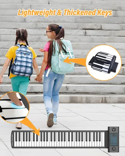 Miniatura 6 de KONIX Piano enrollable de 61 teclas, piano portátil mejorado para principiantes con Bluetooth/MIDI, teclado de piano enrollable de silicona