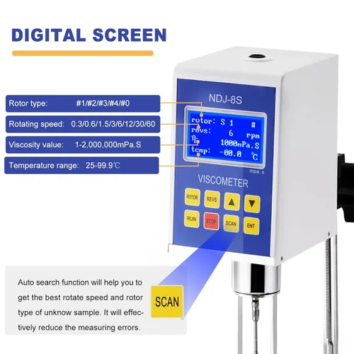 Miniatura 3 de Viscosímetro rotatorio de Digitaces, probador del metro de la viscosidad de NDJ-8S con salida de datos, fluidímetro ±3% 100-240V de 100-240V