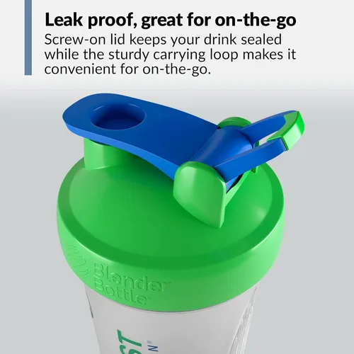 Miniatura 5 de BioTrust BlenderBottle - Botella mezcladora clásica, 28 onzas con bucle, transparente/verde