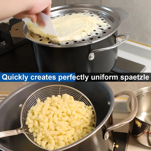 Miniatura 4 de Tapa de acero inoxidable con raspador – Colador de araña de acero inoxidable, cuchara para pasta, cuchara para pasta, juego de fideos de huevo