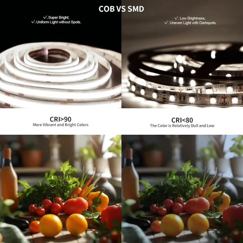 Miniatura 4 de COB - Tira de luz LED de 40 pies/39.4 ft (1 rollo), blanco frío, 6500 K, alto lumen, CRI 90+ con adaptador de corriente con certificación UL