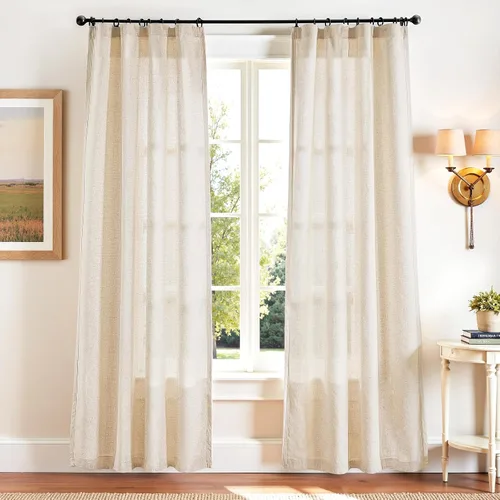 Miniatura 61 de JINCHAN Cortinas de mezcla de lino de 84 pulgadas de largo, 2 paneles para dormitorio y sala de estar, cortinas de campo con filtro de luz de 50