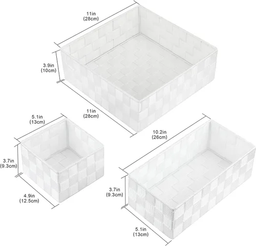 Miniatura 3 de Posprica Caja de almacenamiento tejida, cubo, cesta, contenedor, organizador divisor para cajón, armario, estante, aparador (blanco)