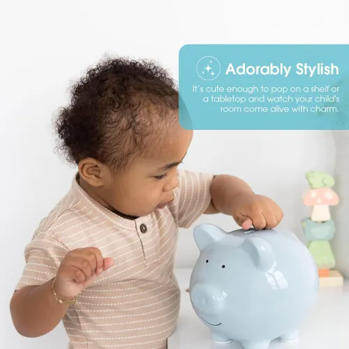 Miniatura 4 de Pearhead Alcancía Grande de Cerámica, Azul Claro, Ideal para Niños y Niñas, Ahorro de Dinero y Banco de Monedas, Decoración Perfecta para Cuarto
