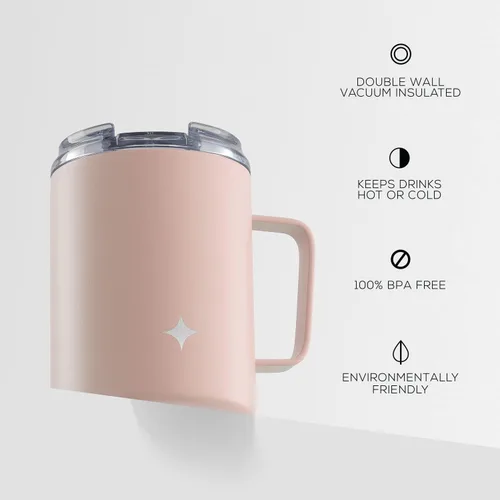 Miniatura 4 de JoyJolt Vaso de triple aislamiento con asa. Vaso de 12 onzas con tapa. Sellado al vacío, forrado de cobre, vasos de acero inoxidable de doble pared.