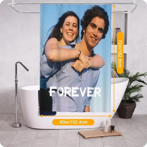 Miniatura 5 de Cortina de ducha personalizada personalizada tu diseño con fotos para baño, cortinas de ducha impermeables con 12 ganchos para baño, hotel