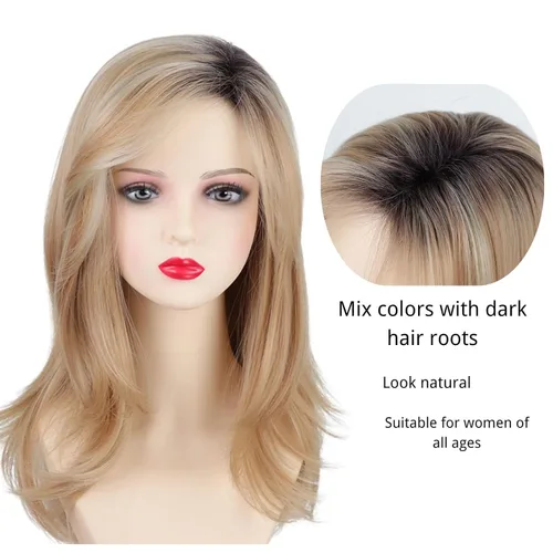 Miniatura 2 de Fencca Pelucas rubias degradadas con reflejos para mujer, peluca ondulada en capas con flequillo, sintética natural, resistente al calor
