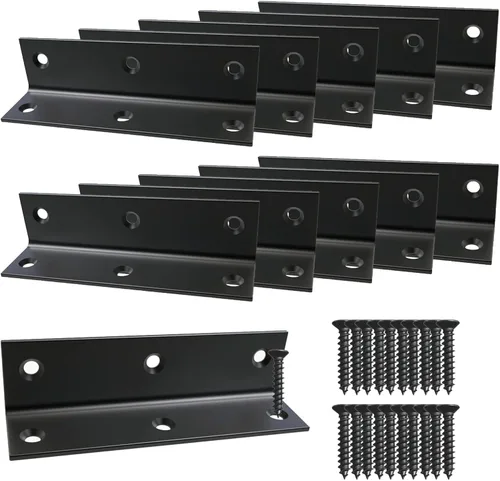 Miniatura 9 de Soporte en L, soporte de esquina resistente, soporte de esquina de acero inoxidable, soportes de ángulo grande negro, soportes de metal para Aufuga