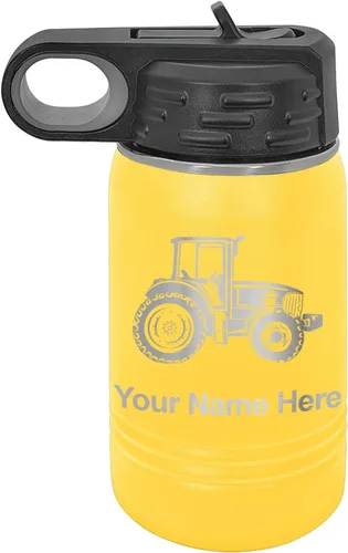 Miniatura 59 de LaserGram Botella de agua personalizada, tractor agrícola, acero inoxidable de doble pared aislada al vacío con popote superior, regalo grabado