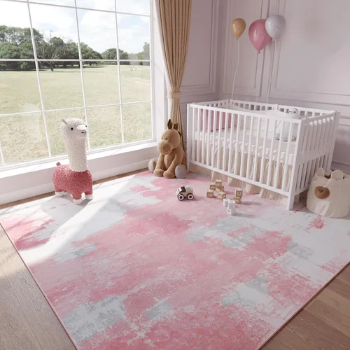 Miniatura 39 de Kelarea Alfombra lavable para sala de estar, 5 x 7 antideslizante, alfombras modernas abstractas color beige, alfombra de pelo bajo fácil
