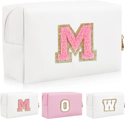 Miniatura 10 de Bolsa de maquillaje con parche de letra inicial personalizada, bolsa de cosméticos de chenilla preppy con letra de chenilla con cremallera, Y