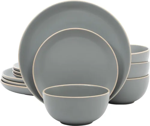 Miniatura 13 de Gibson Home Dempsey Road - Juego de vajilla de gres de 12 piezas – Servicio para 4, platos y cuencos redondos negros, juego moderno de platos