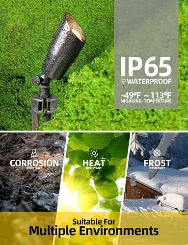Miniatura 5 de COLOER Foco de paisaje de latón de bajo voltaje (negro) paquete de 1 con carcasa de aluminio de 5 W, foco LED MR16 2700K 450LM CRI85+, iluminación