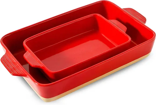 Miniatura 8 de Fuente de Cerámica para Hornear con Asas, Molde Grande de 9x13 Pulgadas y Molde Mediano para Hornear - Juego de Utensilios para Hornear y Servir