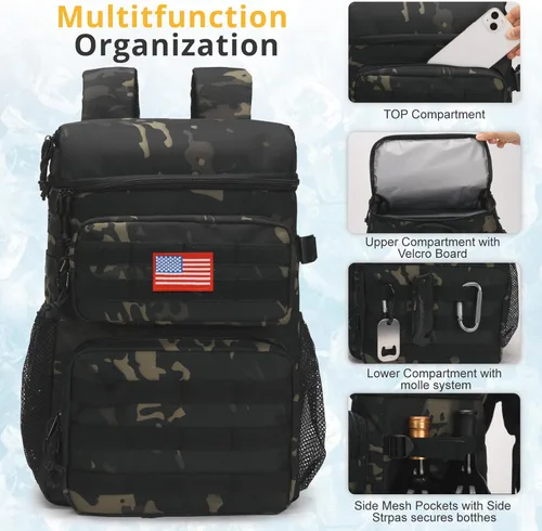 Miniatura 6 de Mochila térmica táctica, suave y ligera, a prueba de fugas, bolsa térmica aislada, bolsa térmica suave portátil impermeable para playa, viajes, Camo