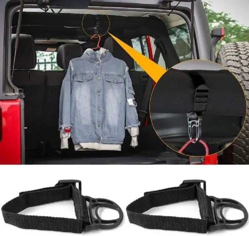Miniatura 6 de JeCar 2 piezas de gancho para barra enrollable para colgar ropa para Jeep Wrangler CJ YJ TJ LJ JK JKU JL JLU JT Sports Sahara Freedom Rubicon & Negro