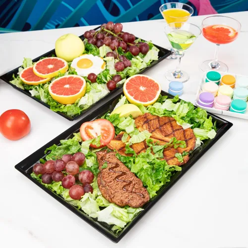 Miniatura 6 de Supernal Paquete de 12 bandejas de plástico negro para servir, bandejas de plástico de 15 x 10 pulgadas, bandeja de plástico de comida rápida