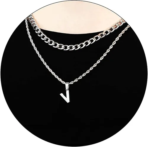 Miniatura 23 de SENRAN Collar con inicial en capas de la A a la Z para hombre, cadena de cuerda torcida de acero inoxidable de 18 a 20 pulgadas, dije de letra