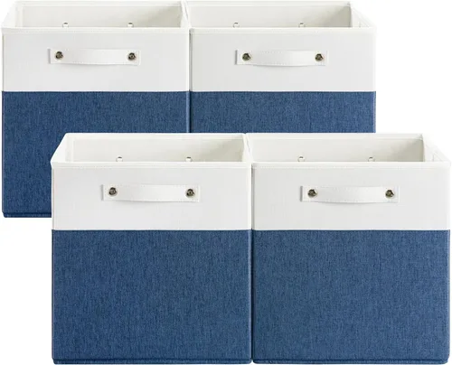 Miniatura 12 de FinishingBo Contenedores de almacenamiento de lino fino de 13 x 13 pulgadas con asas, cajas de cubo de tela, organizadores de cestas para estantes
