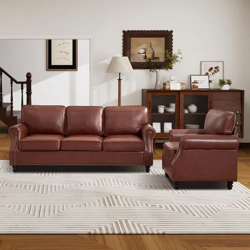 Miniatura 15 de WILLOVE Sofás de Cuero Sintético de 79'' para Sala de Estar, Sofás Modernos de Mediados de Siglo con Brazos Curvos y Ribete de Tachuelas