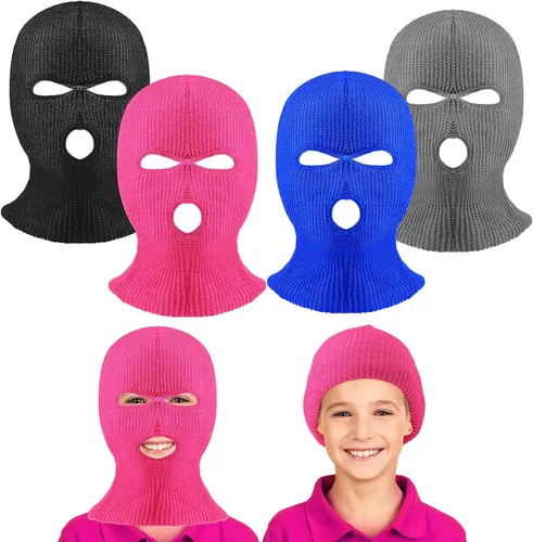 Miniatura 8 de 4 máscaras de esquí para niños, 3 agujeros, cubierta completa, pasamontañas, máscara facial para niños y niñas, colorido, invierno, deportes al aire