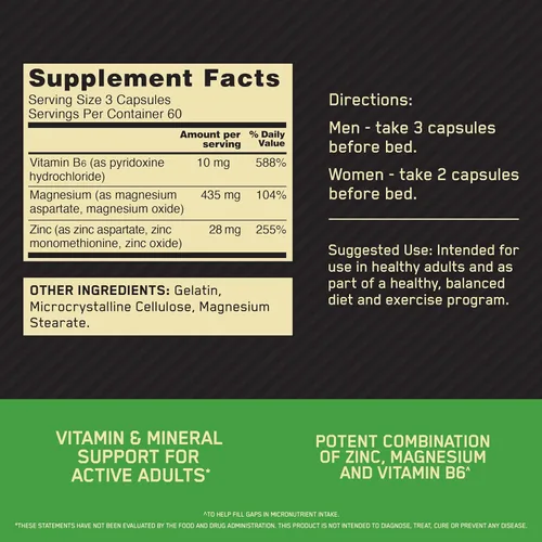 Miniatura 2 de Optimum Nutrition Suplemento de recuperación muscular y resistencia para hombres y mujeres, suplemento de zinc y magnesio, 180