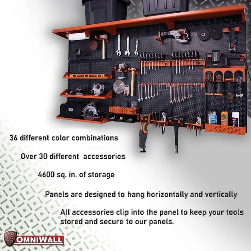 Miniatura 2 de OmniWall Weekend Warrior XL - Sistema de organización de pared de metal (negro/azul)