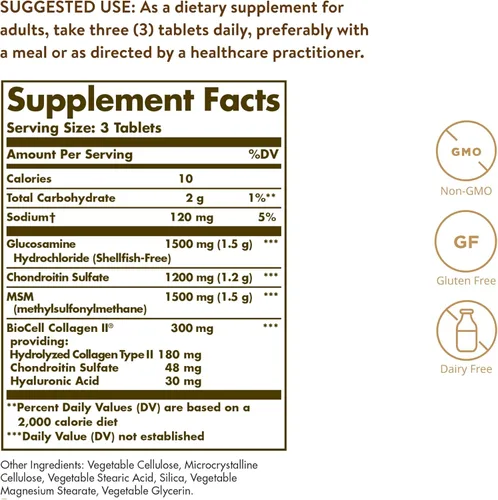 Miniatura 7 de Solgar tabletas de Glucosamina de ácido hialurónico condroitín sulfato MSM (sin ostras), SF0018977, 1, 1