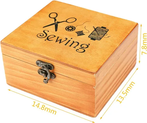 Miniatura 2 de Kit de costura, caja de madera para adultos, cesta de costura de madera con accesorios, kit de reparación de costura para principiantes, mujeres