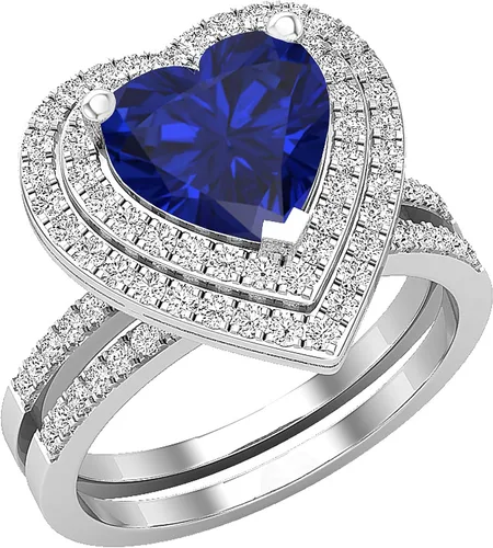 Miniatura 38 de Dazzlingrock Collection Juego de anillos de compromiso de doble halo con diamantes naturales redondos y piedras preciosas creadas en laboratorio