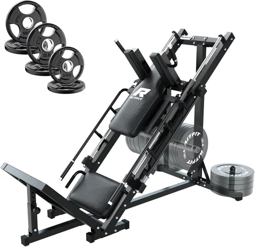 Miniatura 16 de RitFit Máquina de sentadillas para prensa de piernas, máquina profesional de prensa de piernas ajustable para gimnasio en casa con rodamiento
