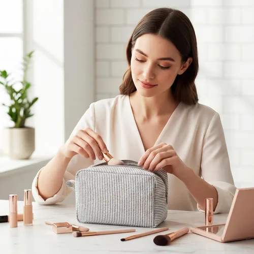 Miniatura 5 de Sanwuta 3 bolsas de maquillaje de sirsaca, bolsas de cosméticos de sirsaca a rayas para mujer, organizador de artículos de tocador de viaje grandes