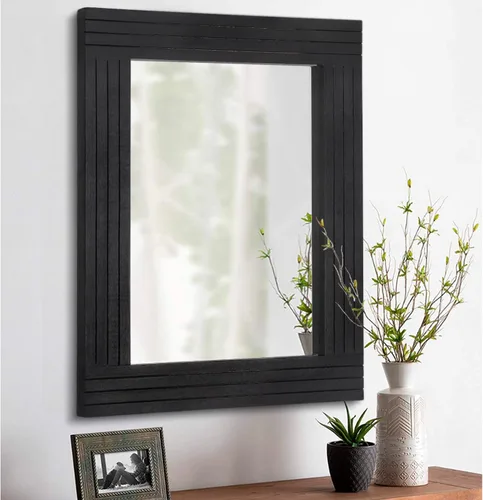 Espejo de pared negro vintage rústico con marco de madera para granja espejo rectangular antiguo para colgar decoración para baño dormitorio sala de