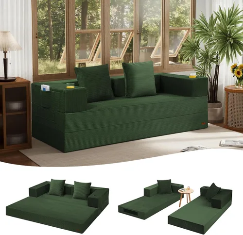 Miniatura 52 de COMAX Sofá cama futón, sofá cama convertible 4 en 1, sofás deshuesados para sala de estar, sofá biplaza plegable pequeño plegable que ahorra Gris