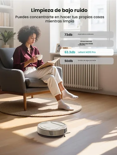 Miniatura 8 de Lefant Aspiradora robot M210 Pro, fuerte succión de 2200 Pa, tiempo de funcionamiento de 120 minutos, súper delgada, de bajo ruido, carga
