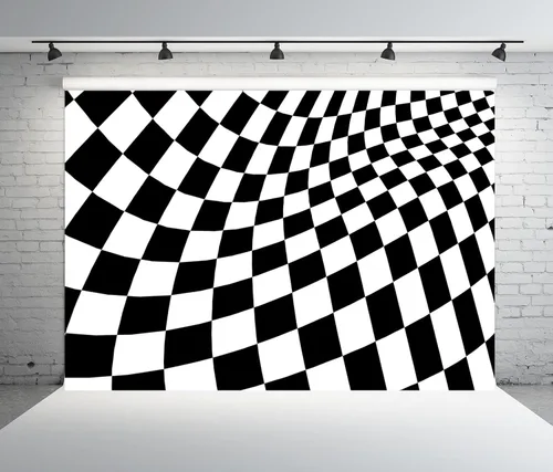 Miniatura 5 de BELECO Telón de fondo de tela de 5 x 3 pies, color blanco y negro, tablero de ajedrez, textura de cuadrícula, tablero de ajedrez, fondo ondulado
